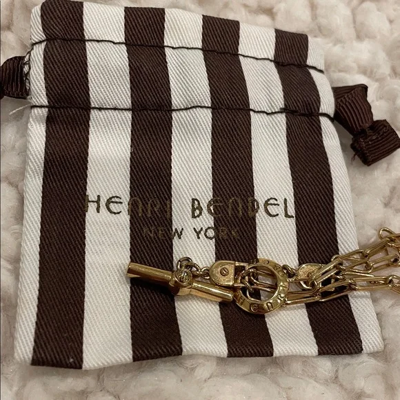 HENRI BENDEL 36 in Black Stone Grey Bead Toggle to Double Necklace w HB Bag EUC